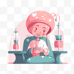 粉红色女孩图片_化疗剪贴画矢量插图一个穿着粉红