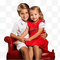 情绪面板图片_小弟弟在圣诞树附近的红色复古椅