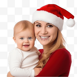 宝宝圣诞帽图片_快乐的妈妈和可爱的宝宝戴着圣诞