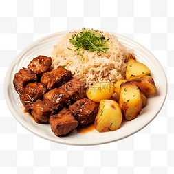 猪肉配米饭和土豆