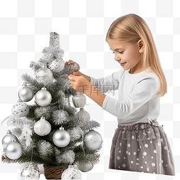 圣诞礼物玩具图片_用玩具和小玩意装饰圣诞树的小女