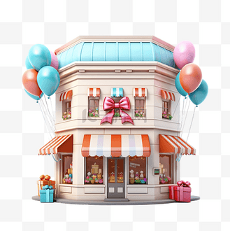 礼品店与礼品盒包装纸卷圣诞礼物气球商店外观