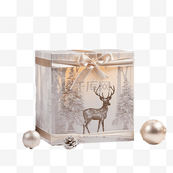喜边框图片_两排圣诞树枝之间的礼品盒，上面