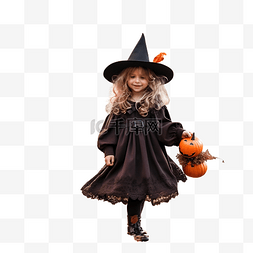 秋季公园万圣节穿着女巫服装拿着