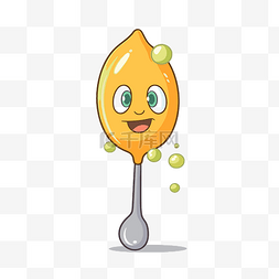 汤匙剪贴画卡通柠檬与勺子上的气