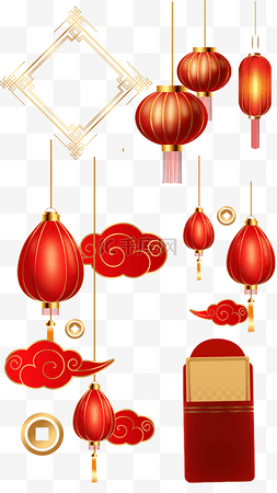 中国新年春节组图竖图红包灯笼