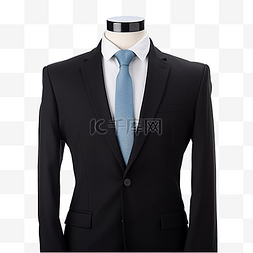 蓝色人体模型图片_黑色半身西装和蓝色领带