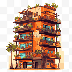 公寓剪贴画数字绘制的橙色建筑，