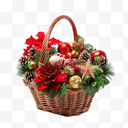 购物篮中的圣诞装饰为节日购物
