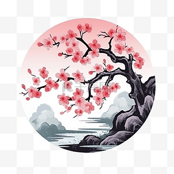 樱花手绘线条图片_樱花为日本符号插图
