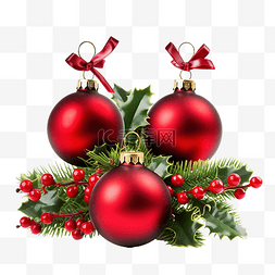 金球圣诞树图片_节日圣诞树枝与冬青浆果
