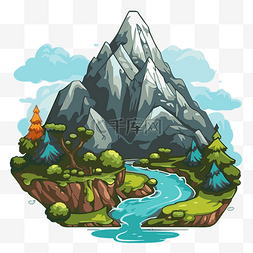 山地剪贴画卡通图像的山和河周围