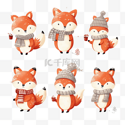 手绘形象图片_收集有可爱狐狸的圣诞贺卡