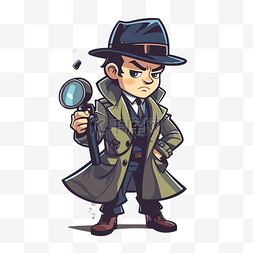 侦探帽子图片_调查员剪贴画卡通人物打扮成拿着