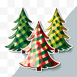 三棵不同颜色的格子圣诞树剪贴画