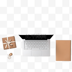 办公用品桌面图片_木制桌面的顶视图，配有电脑办公