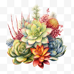 肉植物图片_水彩多肉插画ai生成