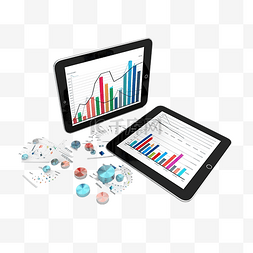 平板电脑3d图片_3D 财务报告图表数据分析和网络开