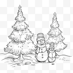 卡通父母与孩子图片_家庭快乐雪人与圣诞树一起散步的