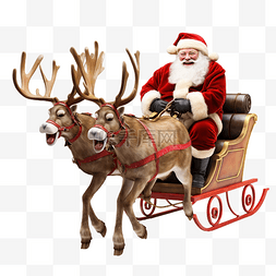 圣诞老人坐雪橇图片_快乐的圣诞老人坐在驯鹿拉的圣诞