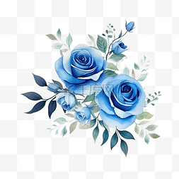 花与叶子边框图片_水彩花卉边框排列与蓝玫瑰和绿叶