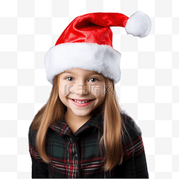 回家的女孩图片_戴着圣诞老人帽开朗微笑的女孩，