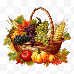 卡通食品插图图片_感恩节聚宝盆装满收获的水果和蔬