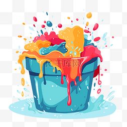 洗涤剪贴画彩色桶与彩色油漆和飞