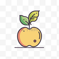 苹果界面设计图片_绿叶黄色苹果的线条插图 向量