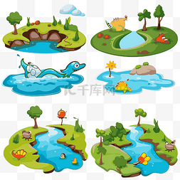 河流游戏图片_游戏剪贴画 六个白色背景的湖泊