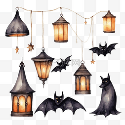 卡通圣徒图片_万圣节蝙蝠灯和女巫帽所有圣徒日