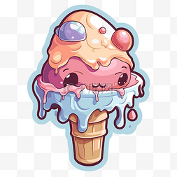 卡哇伊冰淇淋甜筒贴纸，上面有粉
