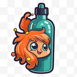一个蓝色头发和瓶中气泡的小女孩