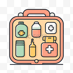彩色物品矢量图片_包含不同物品的药箱的矢量图