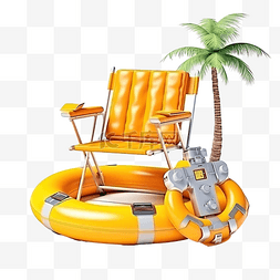 黄色配件图片_3d 夏季旅行与黄色手提箱沙滩椅棕