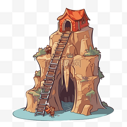攀登剪贴画悬崖房子与梯子和楼梯