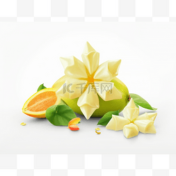 柑橘类水果图片_成熟柑橘类水果上的折纸花