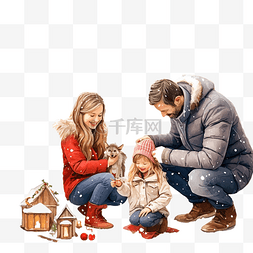 幸福的房子图片_幸福的家庭，带着小女儿，冬天在