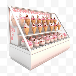 华夫饼插图图片_商店或冰淇淋陈列柜或冰箱，配有
