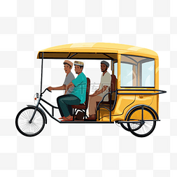 有司机和乘客的自行车人力车