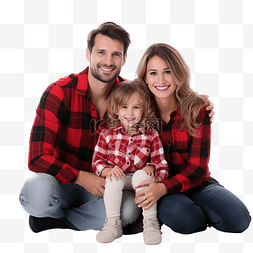 格子衬衫的女孩图片_穿着格子衬衫的年轻家庭坐在圣诞