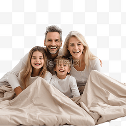 床上用品海报背景图片_圣诞节期间，一个有孩子的家庭在