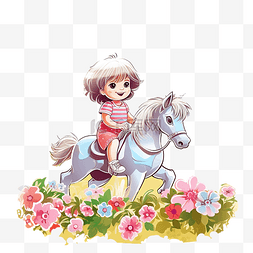花丛中的图片_阳光明媚的夏日，可爱的小女孩骑