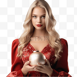 模特感图片_身着圣诞老人服装的金发美女手握