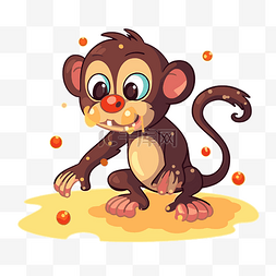 猴痘剪贴画卡通猴子玩泥巴与橙子