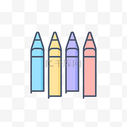 教室矢量图中彩色蜡笔的线性彩色