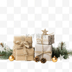 玉雕工艺品图片_常绿冷杉树枝的圣诞礼物
