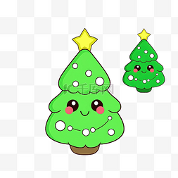 可爱的圣诞树绿色卡哇伊树和带球