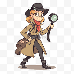 调查员剪贴画卡通侦探穿风衣的女