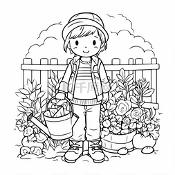 花园里的男孩着色页